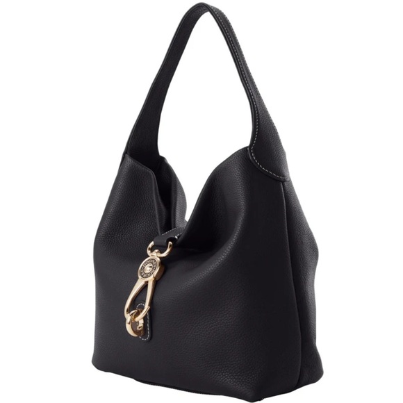 Dooney & Bourke Handbags - Dooney & Bourke Lucca Black Leather Logo Lock Hobo Bag 🆕